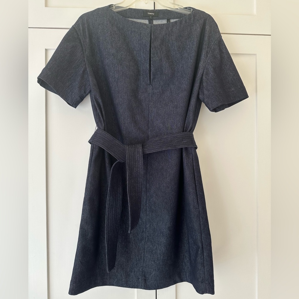 THEORY Dark Denim Belted Shift Dress 4